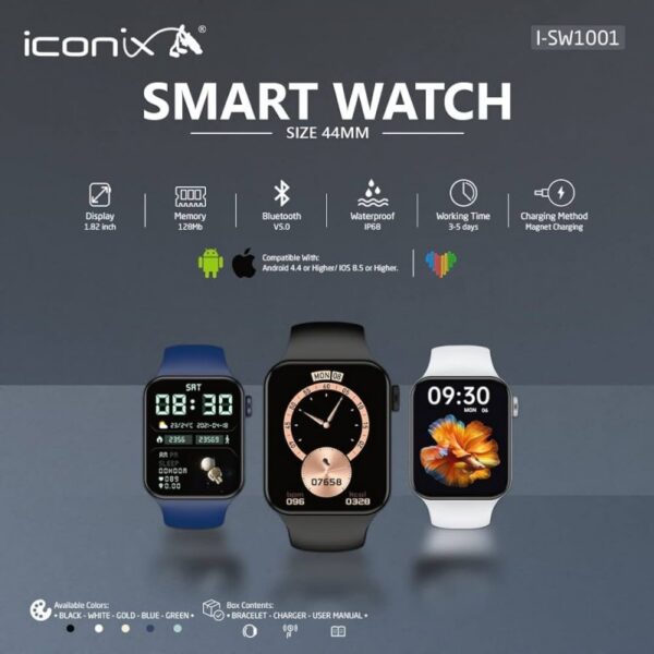 ICONIX Smart Watch Size 44mm Aluminum Case With Replaceable Sport Band Model I-SW1001