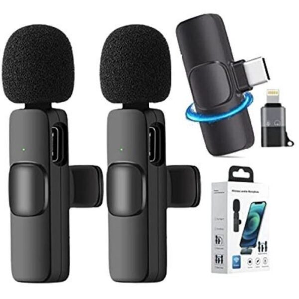 dual type-c wireless lapel microphone for iphone and android + ios adapter